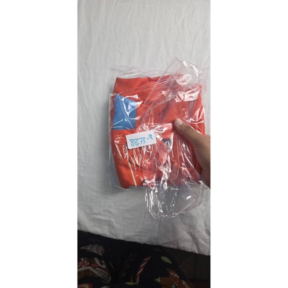 Sligo Men's Golf Polo Shirt Size M Orange Blue White Striped Performance Jersey - Picture 10 of 10